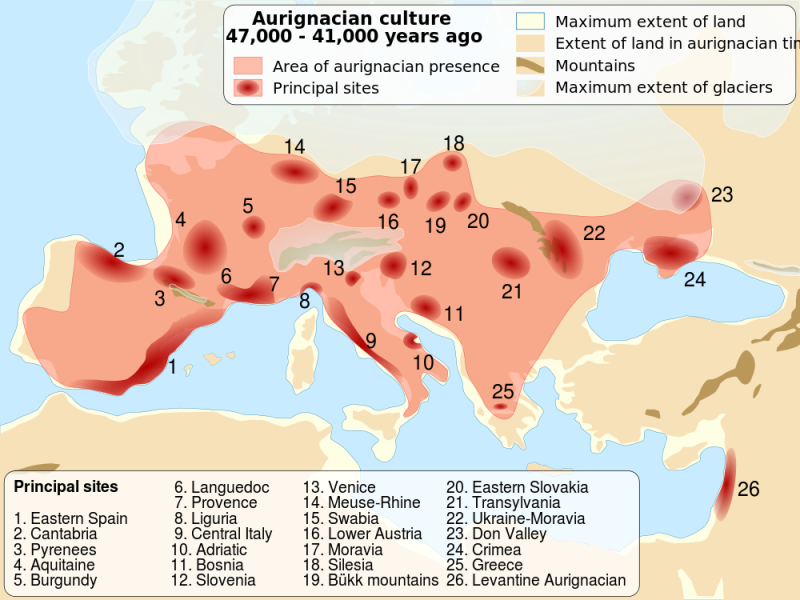 Aurignacian culture map, picture from Wikipedia