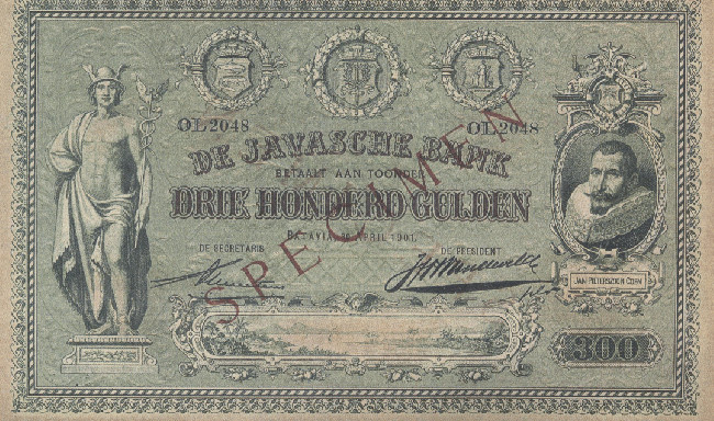 Bankbiljet van driehonderd gulden van Nederlands Oost-Indi, 1901