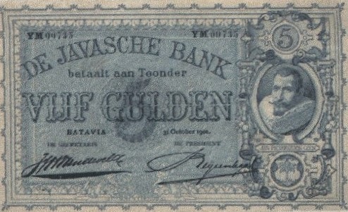 Bankbiljet van vijf gulden van Nederlands Oost-Indi, 1901