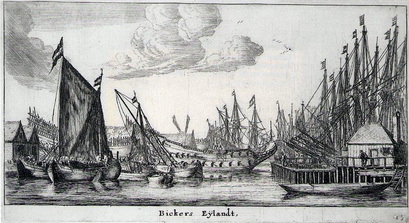 Reinier Nooms, Bickerseiland, 1650/1656, prent 137x250 mm.
Coll. Rijksmuseum Amsterdam, inv. nr. RP-P-OB-20.527, Bartsch 71-II; Foto neg.nr.: 37115, 18x24 cm, 2000