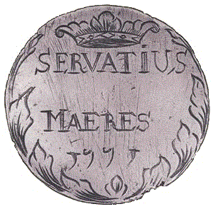 Gildepenning van Servatius Marres, verso