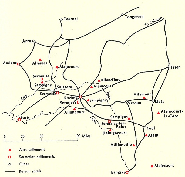 Locations of Sarmatians and Alans in Northern Gallia