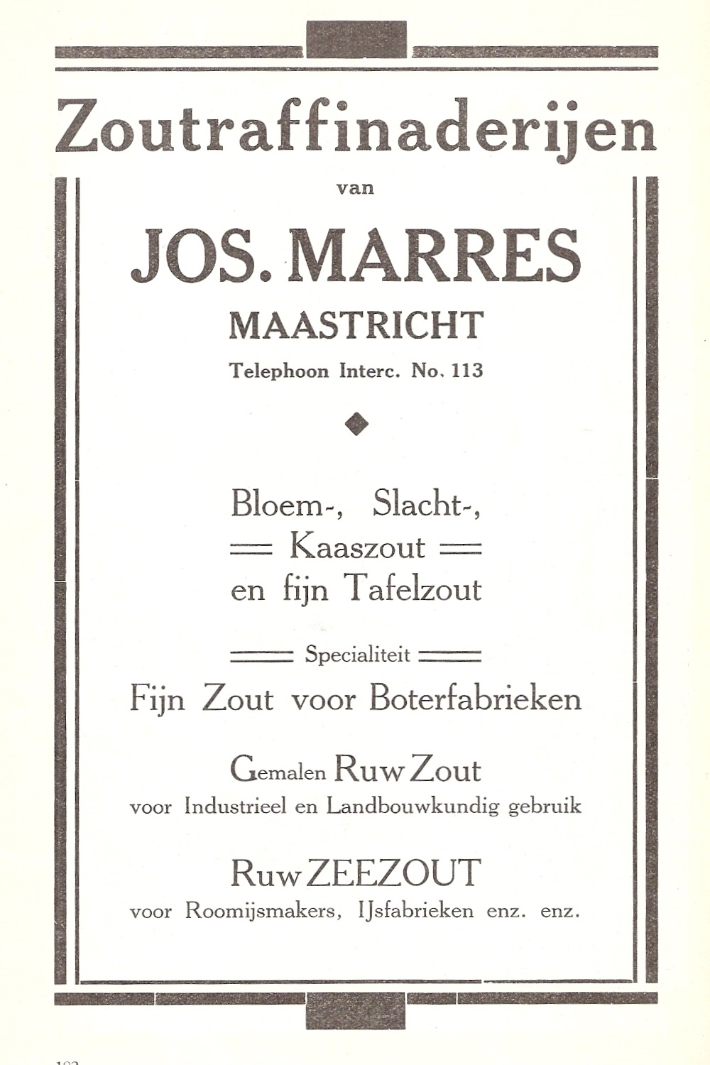 Zoutraffinaderijen Jos. Marres - advertentie